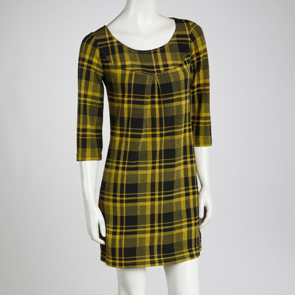 Yellow Plaid Sweater Dress